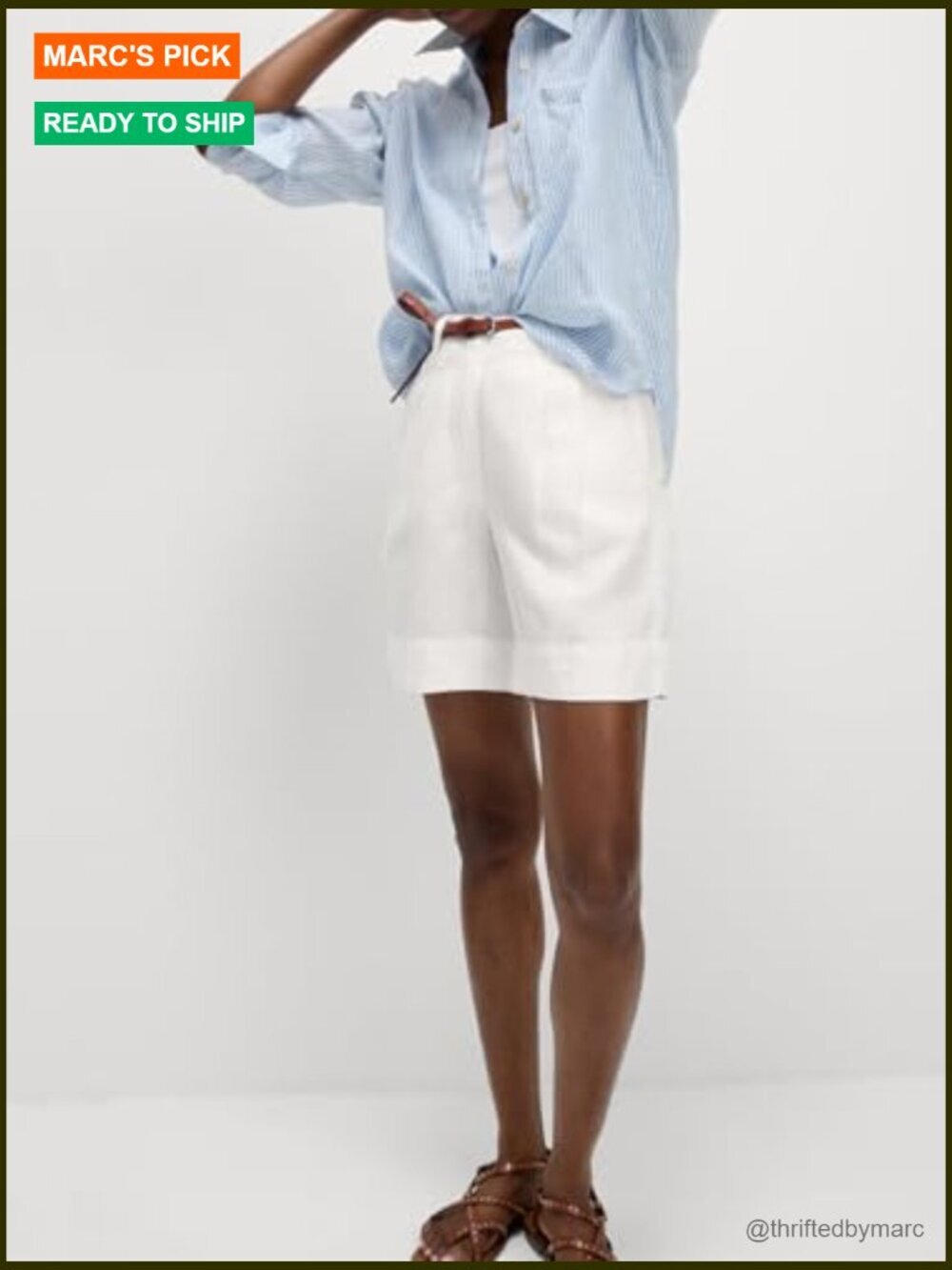 High Waisted Wide Leg Tailored Shorts Linen Cotton Blend Casual Beach Work - Picture 4 of 6
